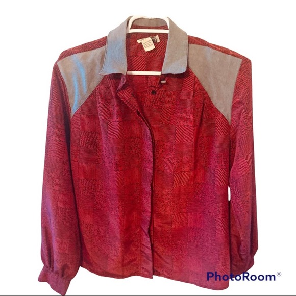 Vintage 80s Notations Red and Black Button Down Shirt with Gray Details - Picture 1 of 7